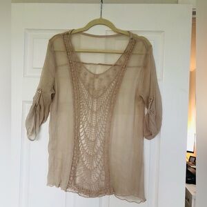 Sheer Tan Blouse with Lace Detail
